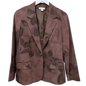 COLDWATER CREEK Linen Blend Blazer 12 Petite Womens Plum Floral Jacket Boho Arts